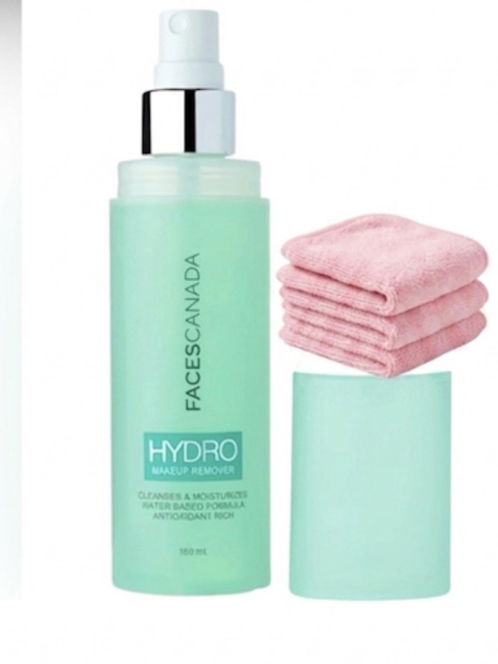 Hydro Makeup Remover - Mint Green with pink cloth makeup remover towel